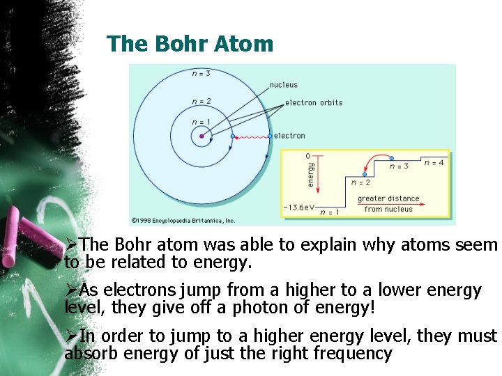 The Bohr Atom ØThe Bohr atom was able to explain why atoms seem to