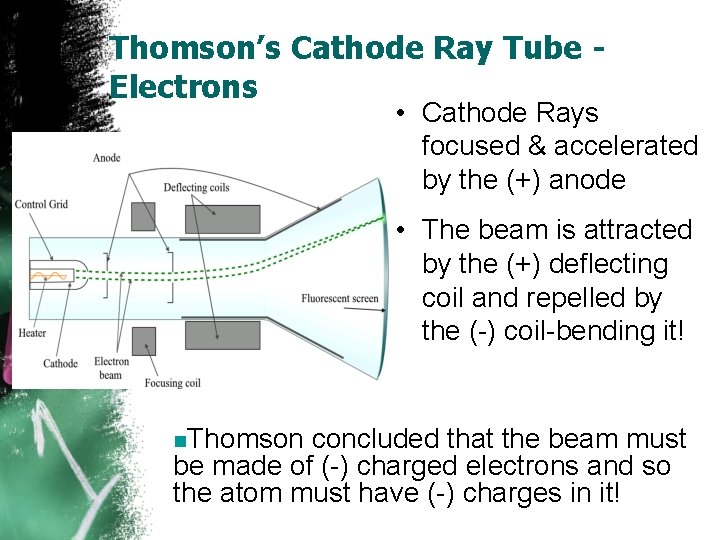 Thomson’s Cathode Ray Tube Electrons • Cathode Rays focused & accelerated by the (+)