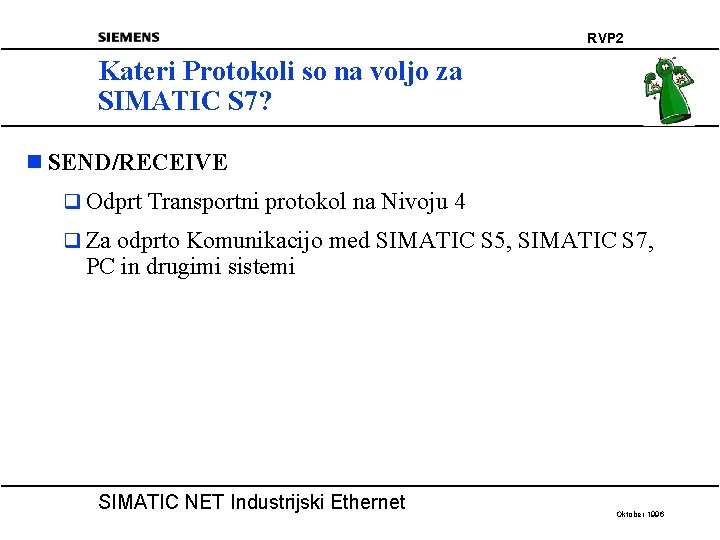 RVP 2 Kateri Protokoli so na voljo za SIMATIC S 7? n SEND/RECEIVE q