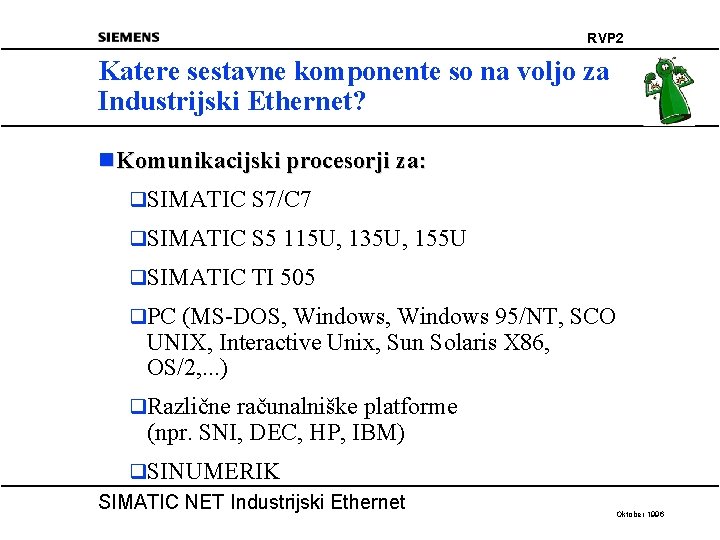 RVP 2 Katere sestavne komponente so na voljo za Industrijski Ethernet? n Komunikacijski procesorji