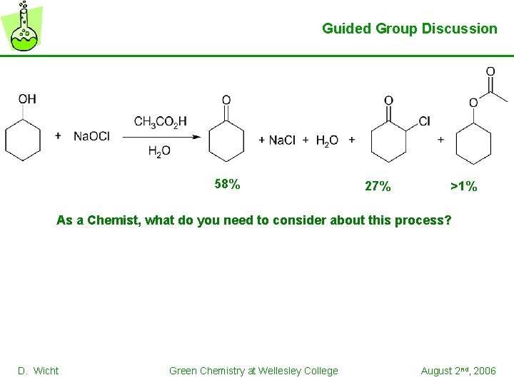 Guided Group Discussion 58% 27% >1% As a Chemist, what do you need to