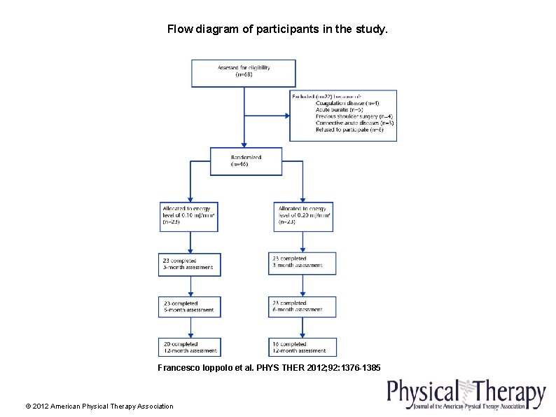 Flow diagram of participants in the study. Francesco Ioppolo et al. PHYS THER 2012;