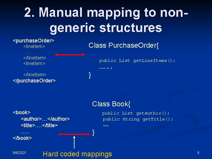 2. Manual mapping to nongeneric structures <purchase. Order> <line. Item> …. . </line. Item>