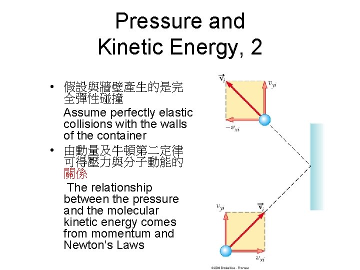 Pressure and Kinetic Energy, 2 • 假設與牆壁產生的是完 全彈性碰撞 Assume perfectly elastic collisions with the