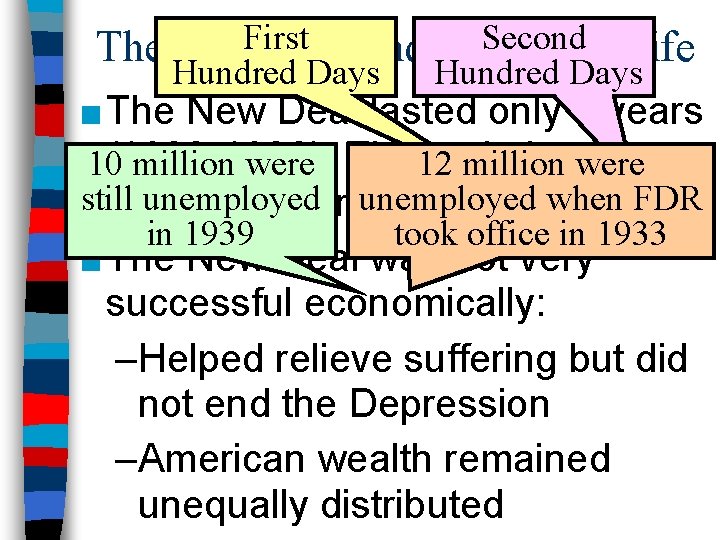 Second Life The New. First Deal and American Hundred Days ■ The New Deal