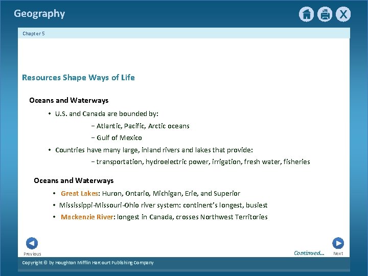 Geography Chapter 5 Resources Shape Ways of Life Oceans and Waterways • U. S.