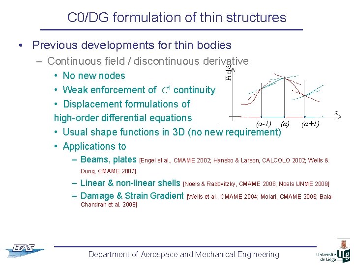 C 0/DG formulation of thin structures • Previous developments for thin bodies Field –