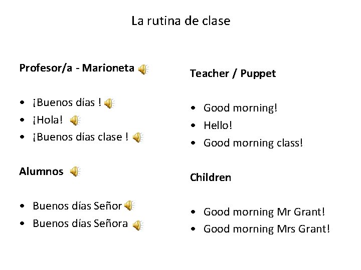 La rutina de clase Profesor/a - Marioneta Teacher / Puppet • ¡Buenos días ! La rutina de clase Profesor/a - Marioneta Teacher / Puppet • ¡Buenos días !