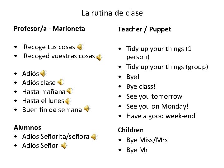 La rutina de clase Profesor/a - Marioneta Teacher / Puppet • Recoge tus cosas La rutina de clase Profesor/a - Marioneta Teacher / Puppet • Recoge tus cosas