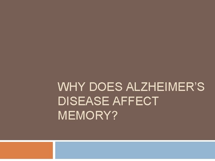 WHY DOES ALZHEIMER’S DISEASE AFFECT MEMORY? 