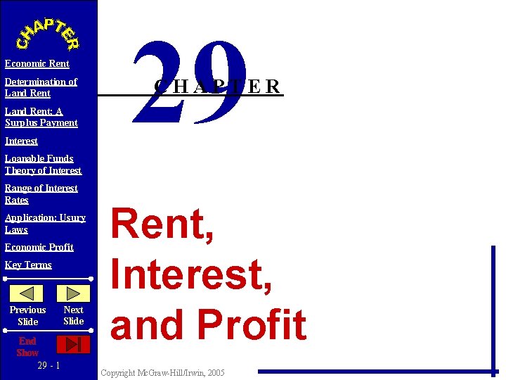 Economic Rent Determination of Land Rent: A Surplus Payment Interest 29 CHAPTER Loanable Funds