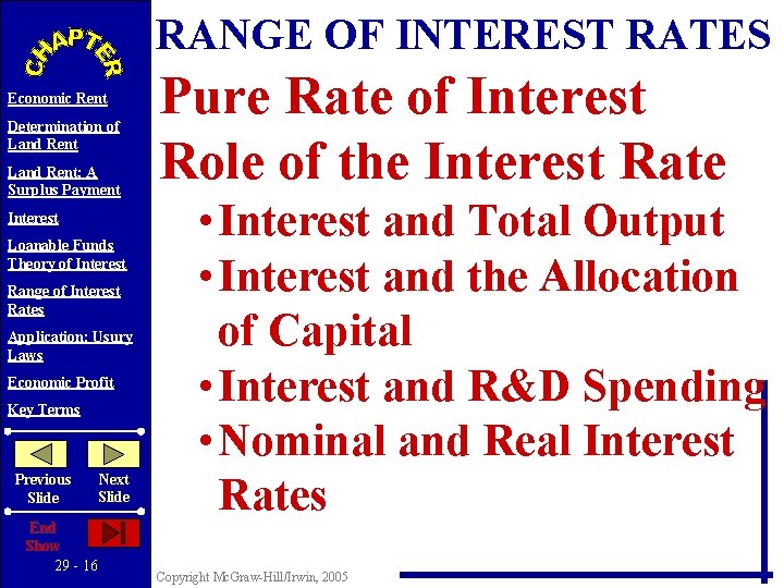 RANGE OF INTEREST RATES Economic Rent Determination of Land Rent: A Surplus Payment Interest