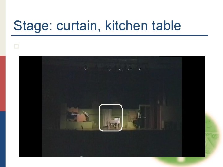 Stage: curtain, kitchen table p 