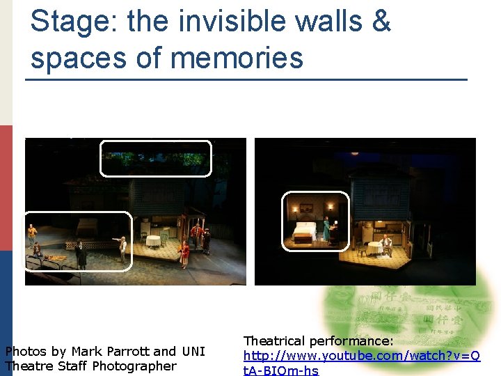 Stage: the invisible walls & spaces of memories Photos by Mark Parrott and UNI