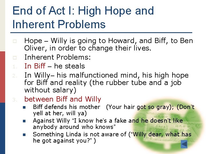 End of Act I: High Hope and Inherent Problems p p 1. 2. 3.