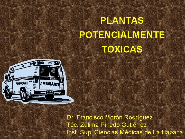 PLANTAS POTENCIALMENTE TOXICAS Dr. Francisco Morón Rodríguez Téc. Zulima Pinedo Gutiérrez Inst. Sup. Ciencias