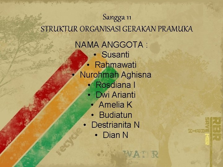 Sangga 11 STRUKTUR ORGANISASI GERAKAN PRAMUKA NAMA ANGGOTA : • Susanti • Rahmawati •