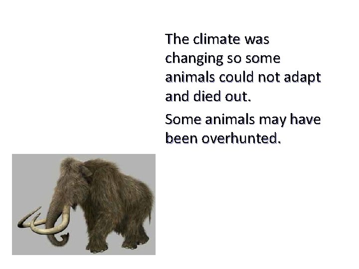 The climate was changing so some animals could not adapt and died out. Some