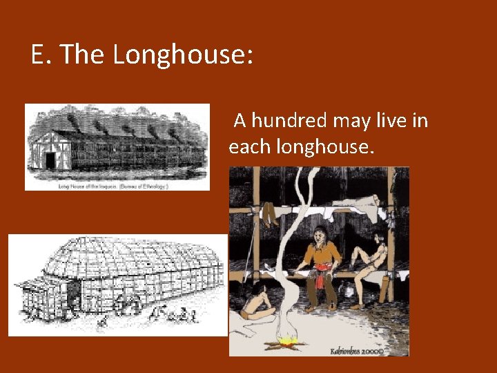 E. The Longhouse: A hundred may live in each longhouse. 