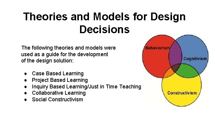 Theories and Models for Design Decisions The following theories and models were used as