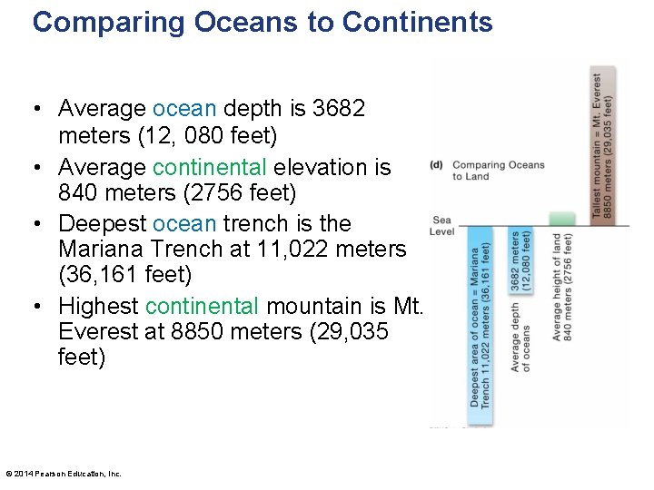 Comparing Oceans to Continents • Average ocean depth is 3682 meters (12, 080 feet)