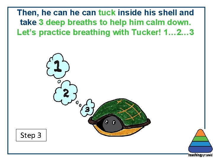 Then, he can tuck inside his shell and take 3 deep breaths to help