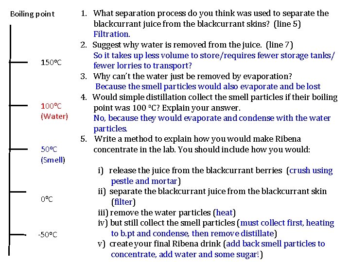 Boiling point 150 o. C 100 o. C (Water) 50 o. C (Smell) 0