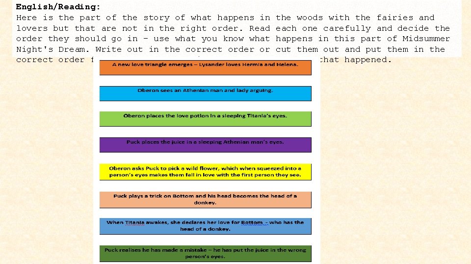 English/Reading: Here is the part of the story of what happens in the woods