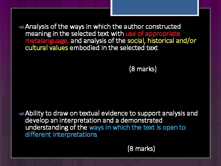  Analysis of the ways in which the author constructed meaning in the selected