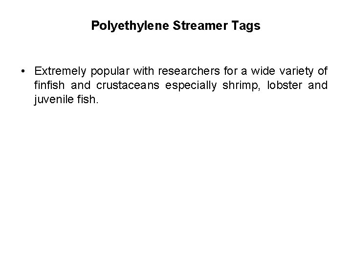 Polyethylene Streamer Tags • Extremely popular with researchers for a wide variety of finfish