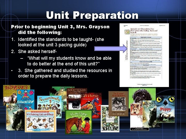 Unit Preparation Prior to beginning Unit 3, Mrs. Grayson did the following: 1. Identified