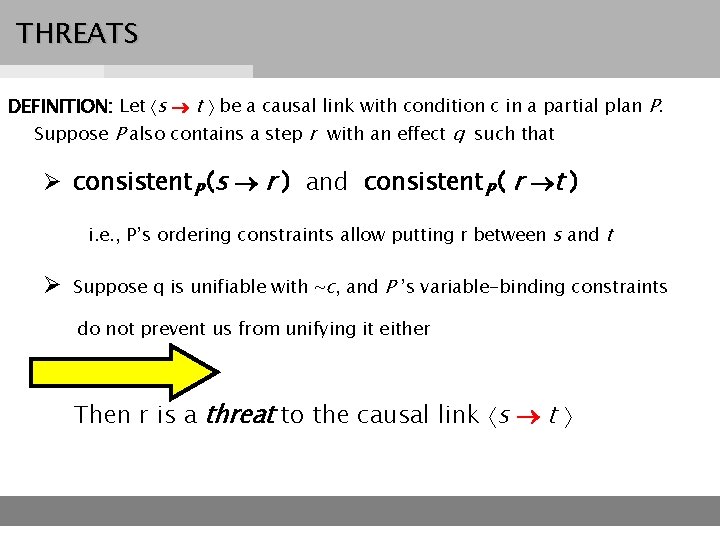 THREATS DEFINITION: Let s t be a causal link with condition c in a