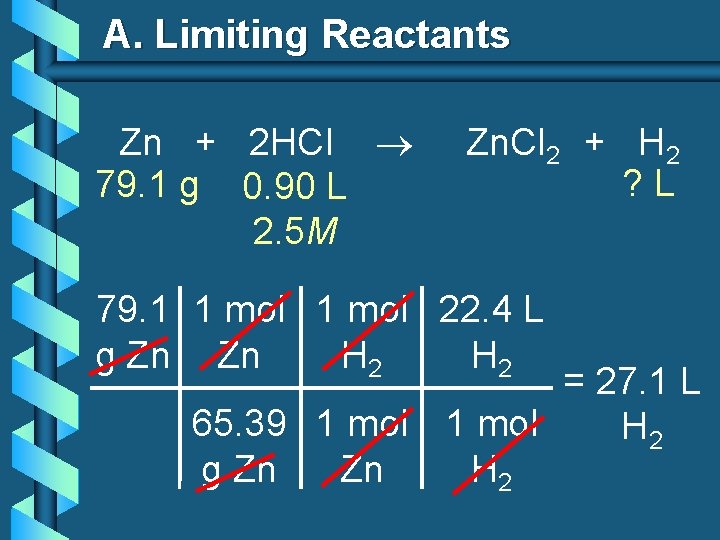 A. Limiting Reactants Zn + 2 HCl 79. 1 g 0. 90 L 2.