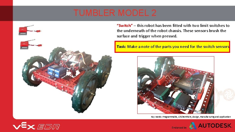 TUMBLER MODEL 2 “Switch” – this robot has been fitted with two limit switches