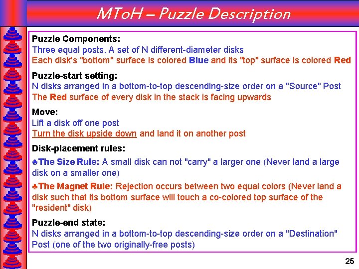 MTo. H – Puzzle Description Puzzle Components: Three equal posts. A set of N