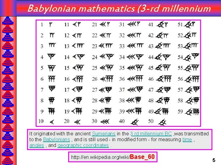 Babylonian mathematics (3 -rd millennium BC) It originated with the ancient Sumerians in the