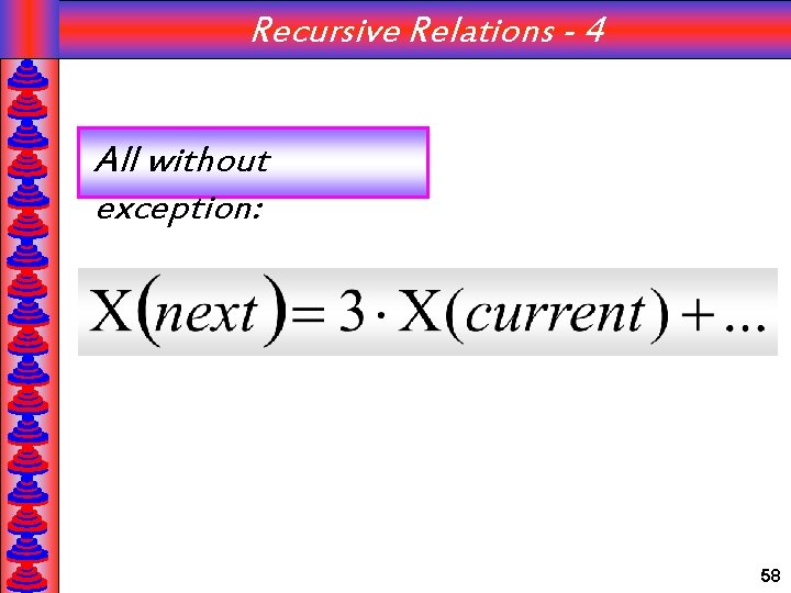 Recursive Relations - 4 All without exception: 58 