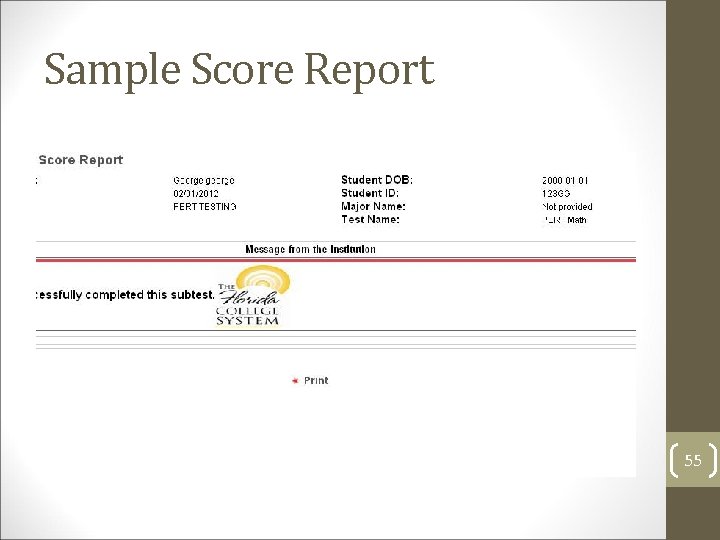 Sample Score Report 55 