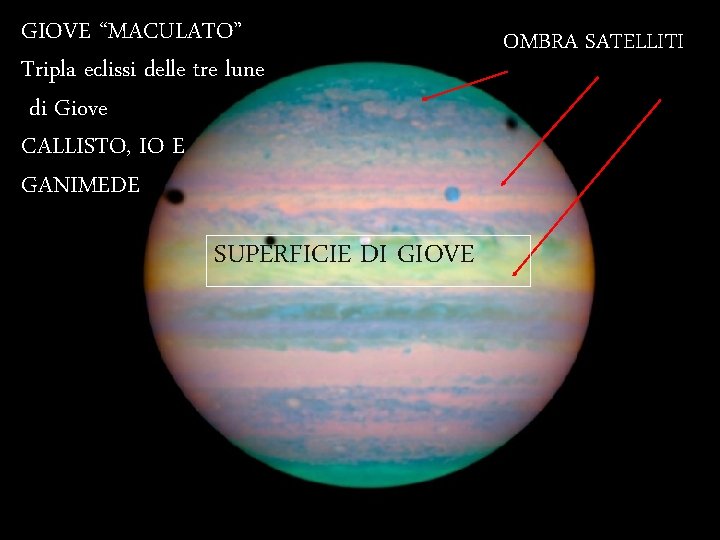 GIOVE “MACULATO” Tripla eclissi delle tre lune di Giove CALLISTO, IO E GANIMEDE SUPERFICIE