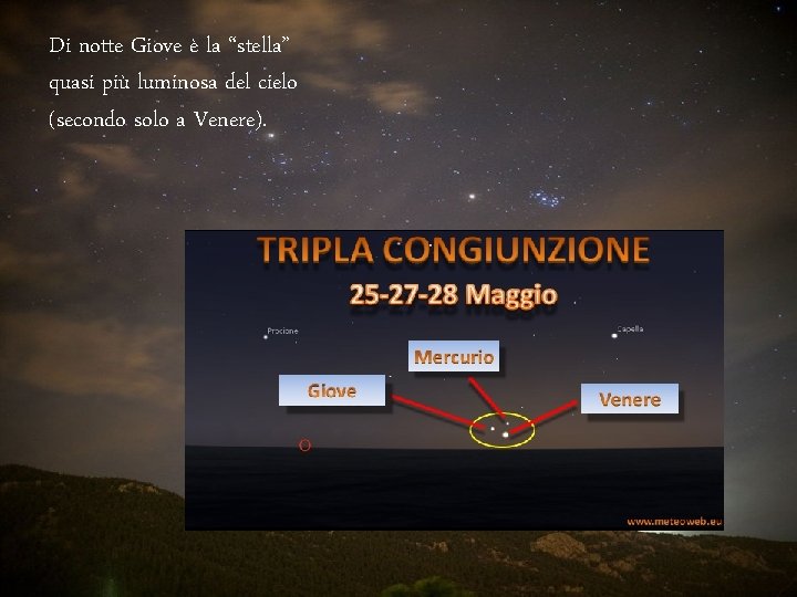 Di notte Giove è la “stella” quasi più luminosa del cielo (secondo solo a
