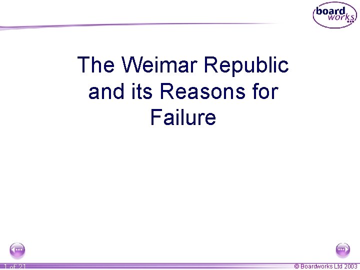 The Weimar Republic and its Reasons for Failure 1 of 21 © Boardworks Ltd