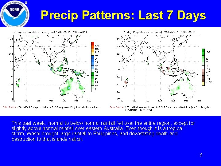 Precip Patterns: Last 7 Days This past week, normal to below normal rainfall fell
