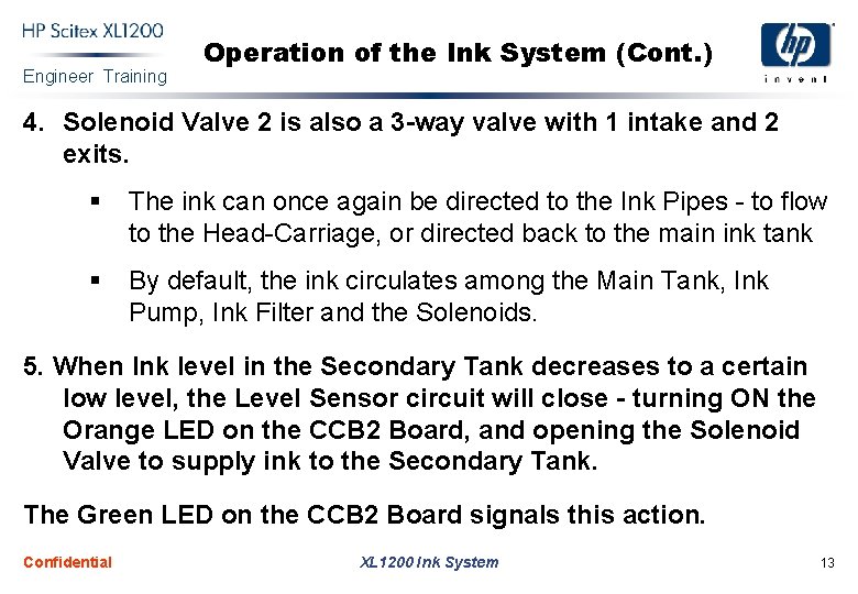 Engineer Training Operation of the Ink System (Cont. ) 4. Solenoid Valve 2 is