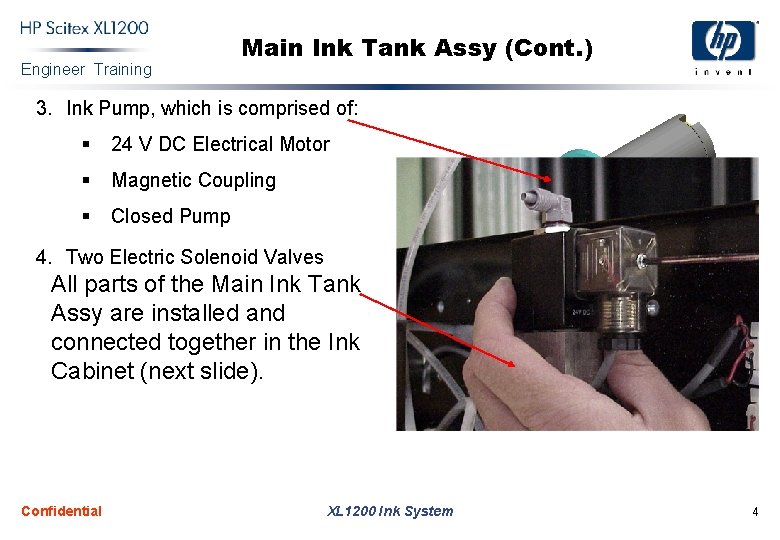 Engineer Training Main Ink Tank Assy (Cont. ) 3. Ink Pump, which is comprised