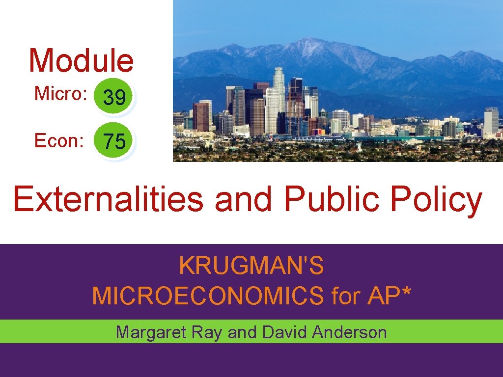 Module Micro: 39 Econ: 75 Externalities and Public Policy KRUGMAN'S MICROECONOMICS for AP* Margaret