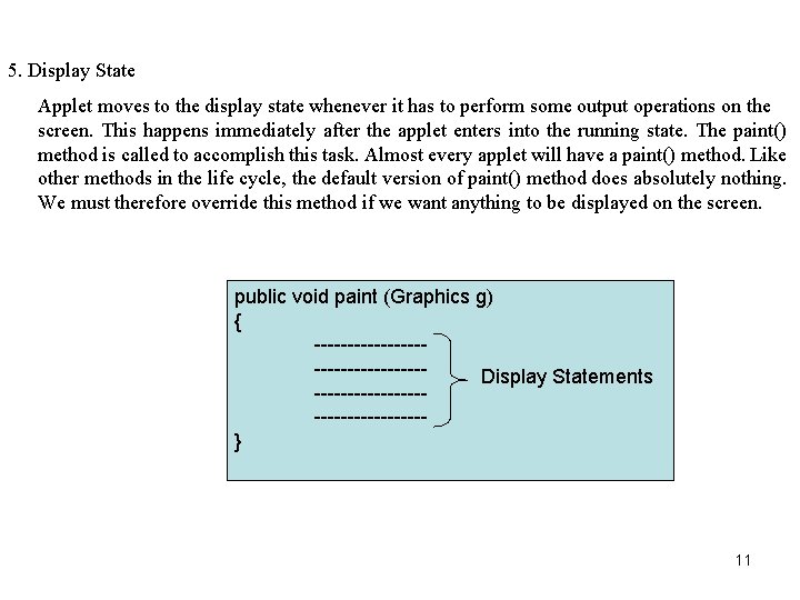 5. Display State Applet moves to the display state whenever it has to perform