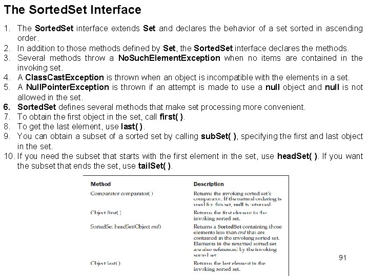 The Sorted. Set Interface 1. The Sorted. Set interface extends Set and declares the