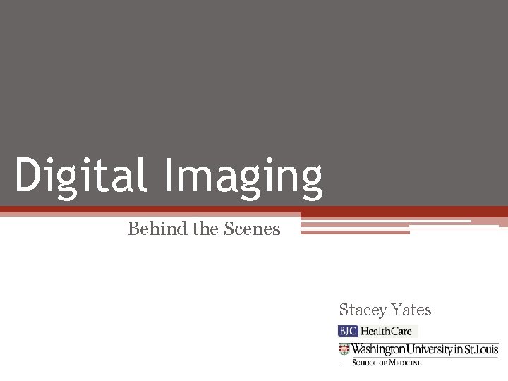 Digital Imaging Behind the Scenes Stacey Yates 