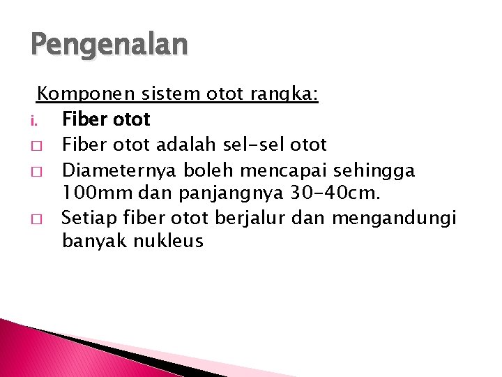 Pengenalan Komponen sistem otot rangka: i. Fiber otot � Fiber otot adalah sel-sel otot