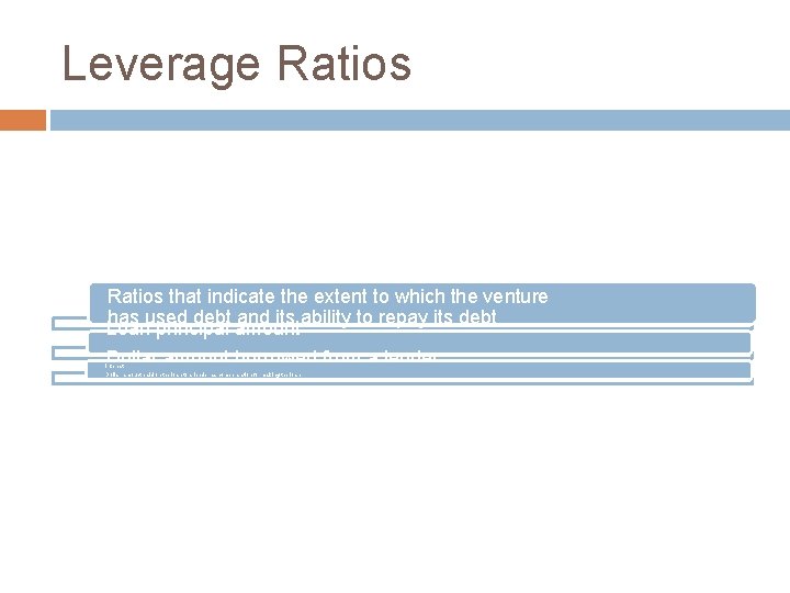 Leverage Ratios Leverage ratios Ratios that indicate the extent to which the venture has